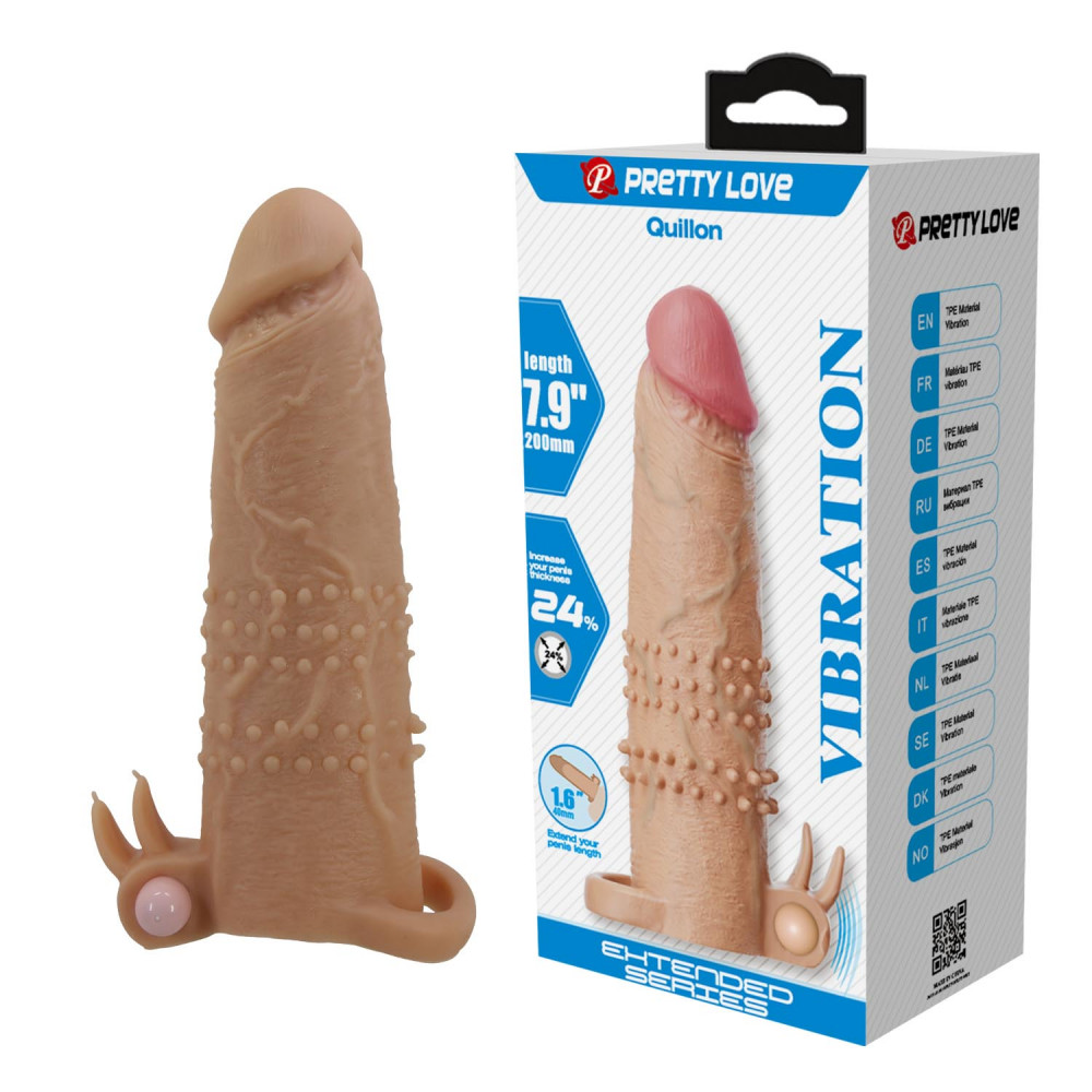  - Подовжуюча насадка з вібростимуляцією Pretty Love - Quillon Vibrating Penis Sleeve Skin, BI-026281Z