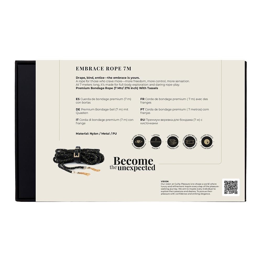 Наручники и ограничения - Веревка для связывания Guilty Pleasure Embrace с золотыми кистями и застежкой-ремнем, 7 м 6