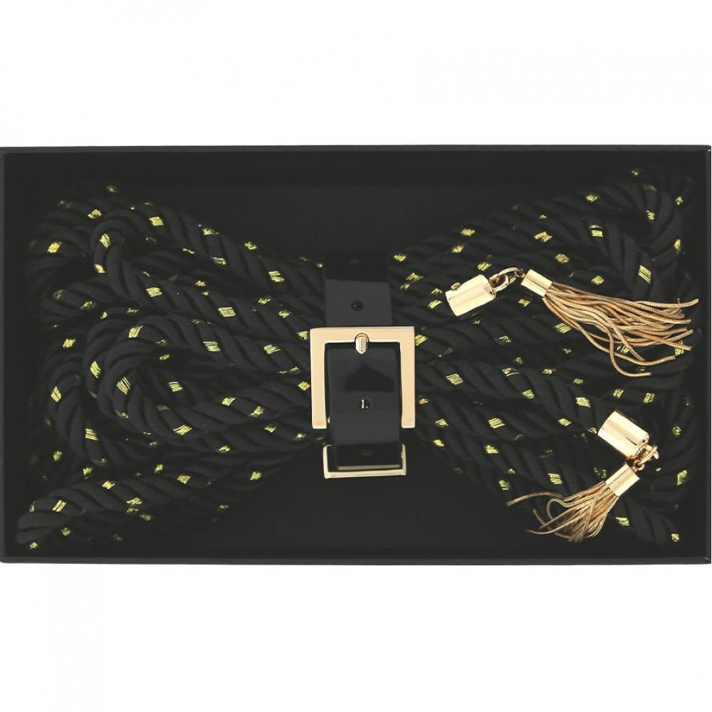 Наручники и ограничения - Веревка для связывания Guilty Pleasure Embrace с золотыми кистями и застежкой-ремнем, 7 м 5