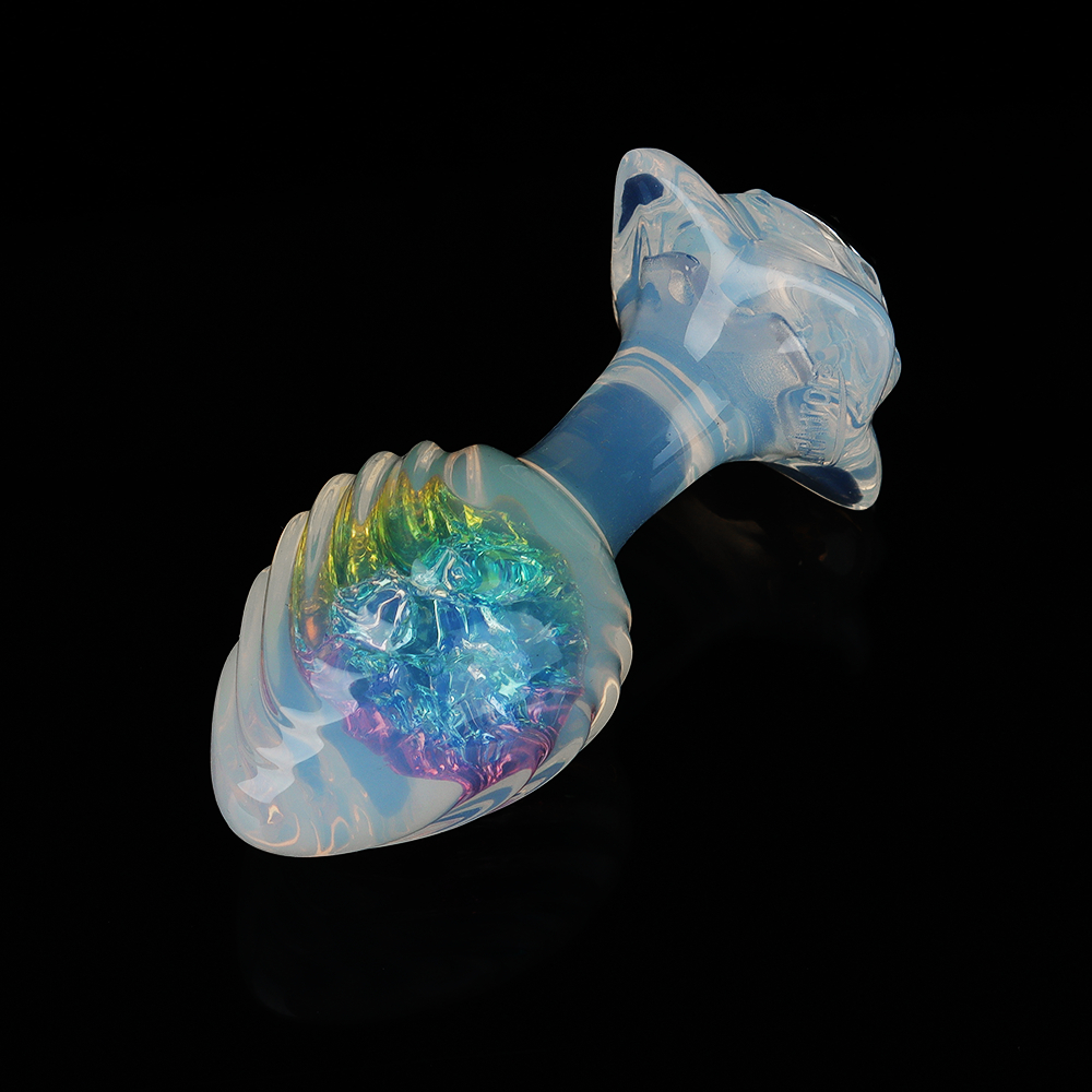 Анальные игрушки без вибрации - Анальная пробка ребристая UNIVIBE с камнем, силиконовая, разноцветная, 9.3 х 4 см 6