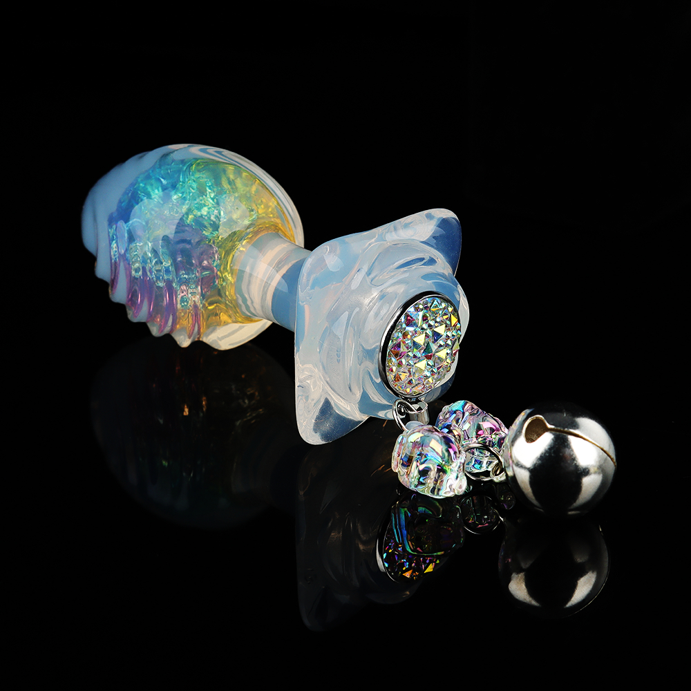 Анальные игрушки без вибрации - Анальная пробка ребристая UNIVIBE с камнем, силиконовая, разноцветная, 9.3 х 4 см 7