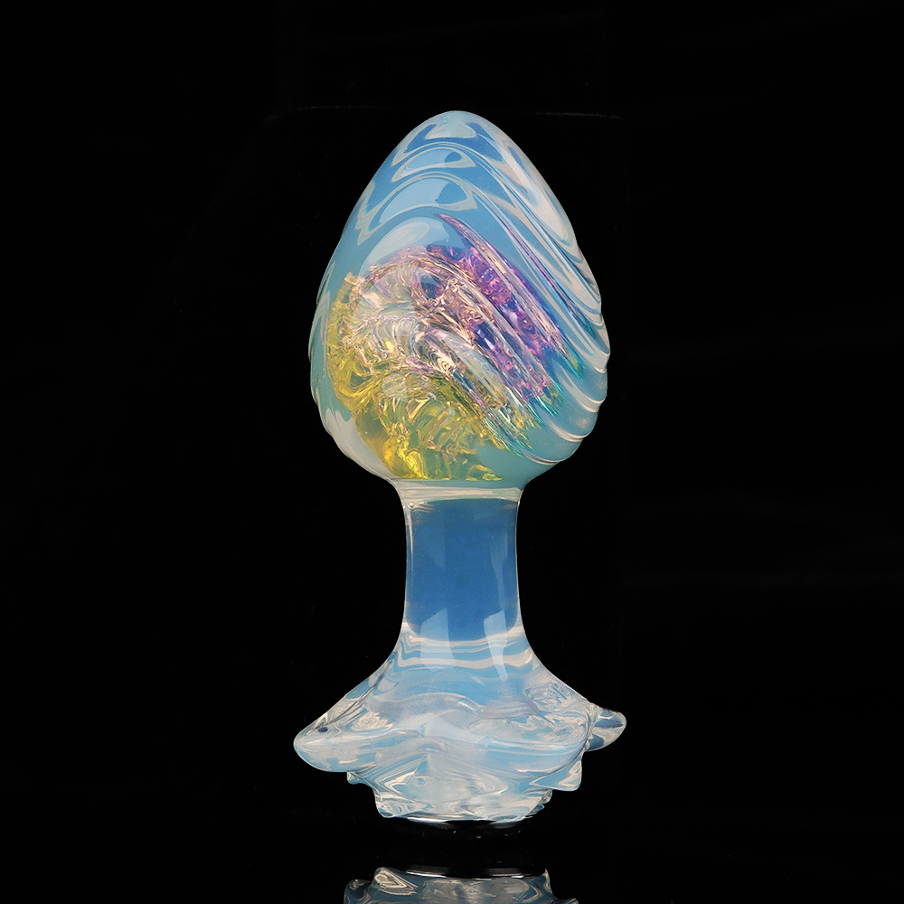 Анальные игрушки без вибрации - Анальная пробка ребристая UNIVIBE с камнем, силиконовая, разноцветная, 9.3 х 4 см 3