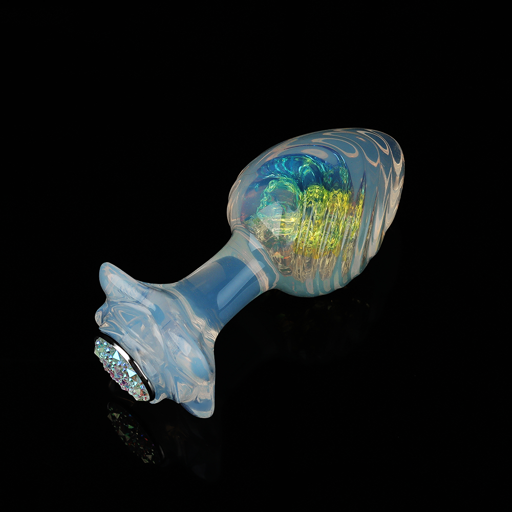 Анальные игрушки без вибрации - Анальная пробка ребристая UNIVIBE с камнем, силиконовая, разноцветная, 9.3 х 4 см 5