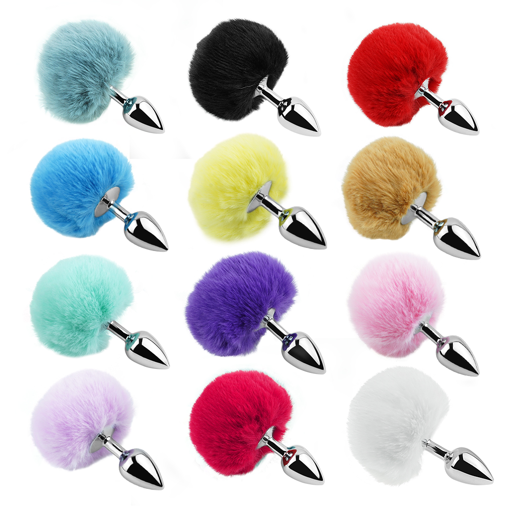 Анальные игрушки без вибрации - Анальная пробка с хвостом EGZO - Bunny Tail Silver Plug Brown, size S 1