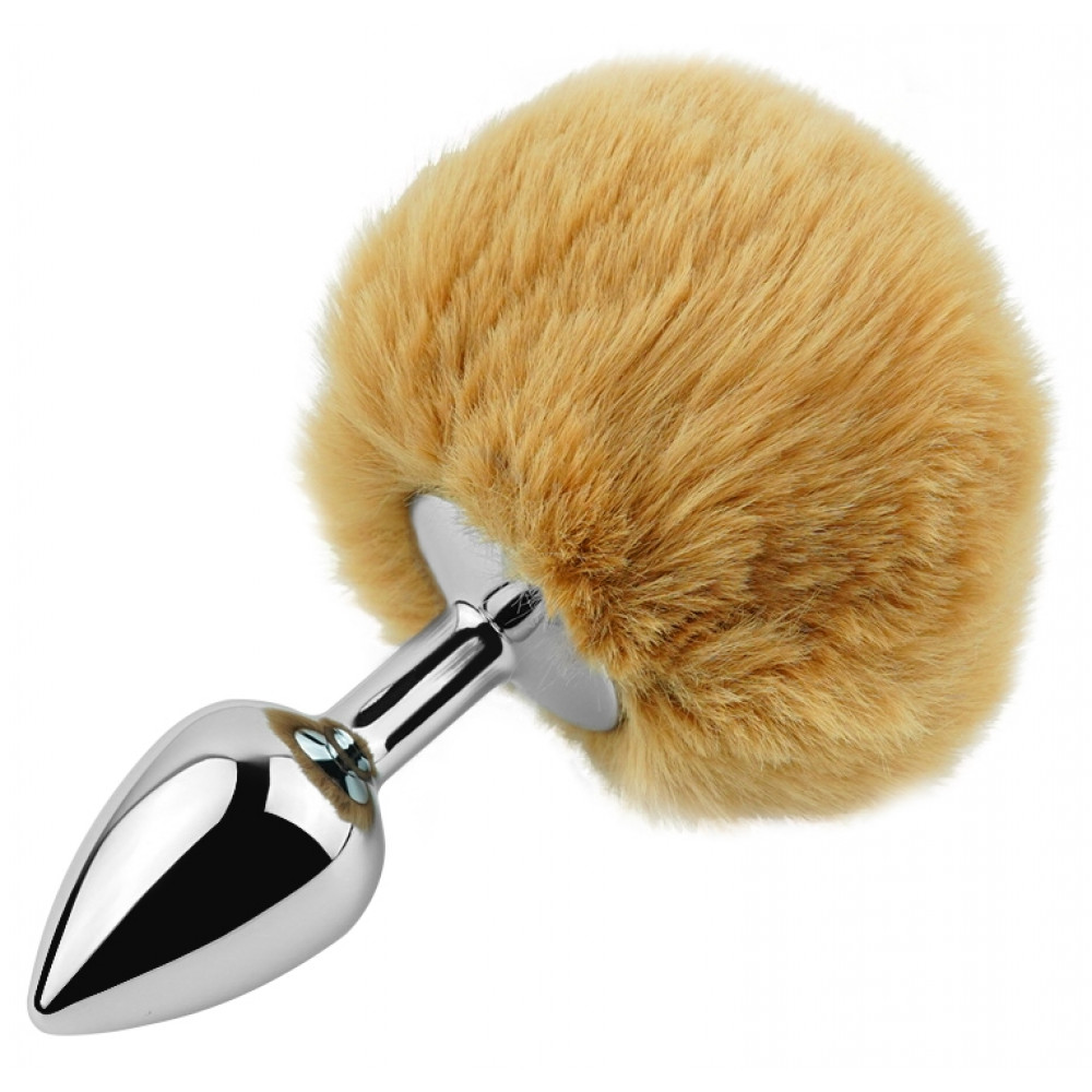 Анальные игрушки без вибрации - Анальная пробка с хвостом EGZO - Bunny Tail Silver Plug Brown, size S
