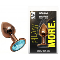 Анальная пробка с кристаллом EGZO - Dark Gold Round Plug Aqua, size S