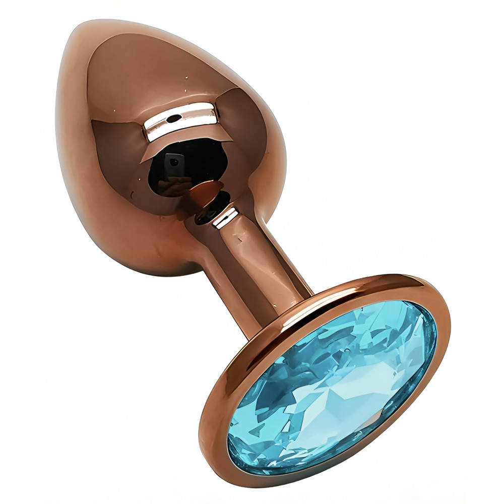 Анальные игрушки без вибрации - Анальная пробка с кристаллом EGZO - Dark Gold Round Plug Aqua, size S 4