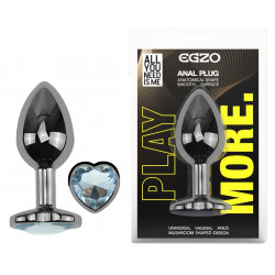 Анальная пробка с кристаллом EGZO - Dark Silver Heart Plug Clear size S