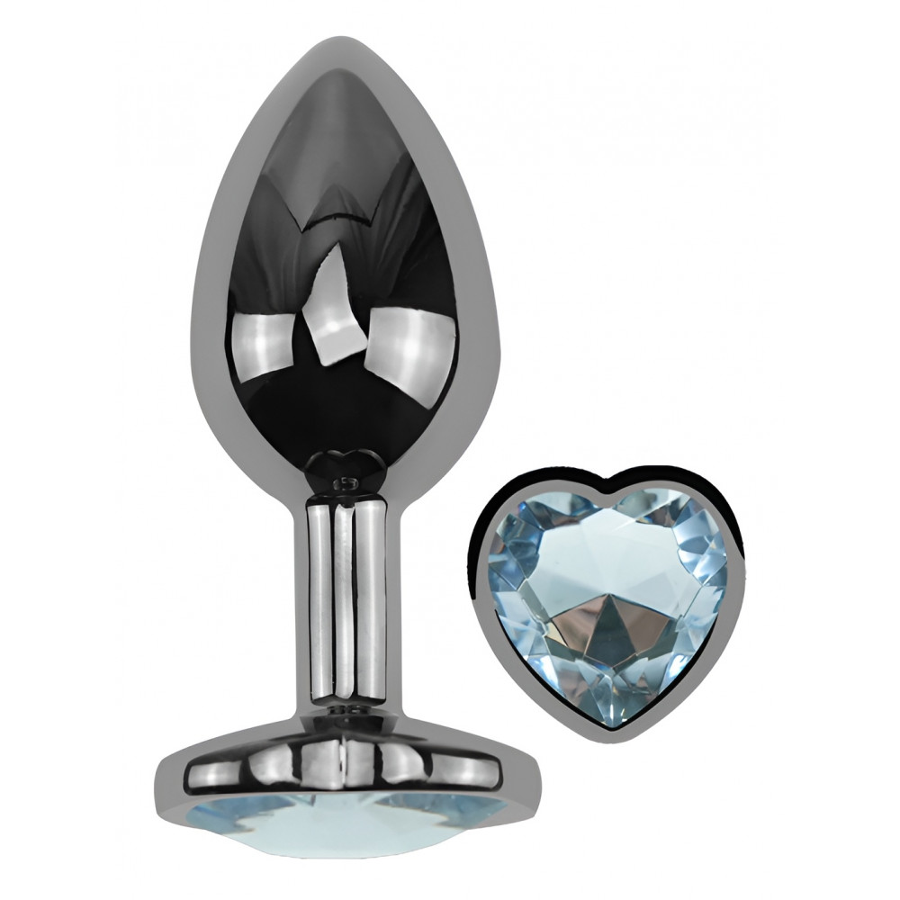 Анальные игрушки без вибрации - Анальная пробка с кристаллом EGZO - Dark Silver Heart Plug Clear size S 5