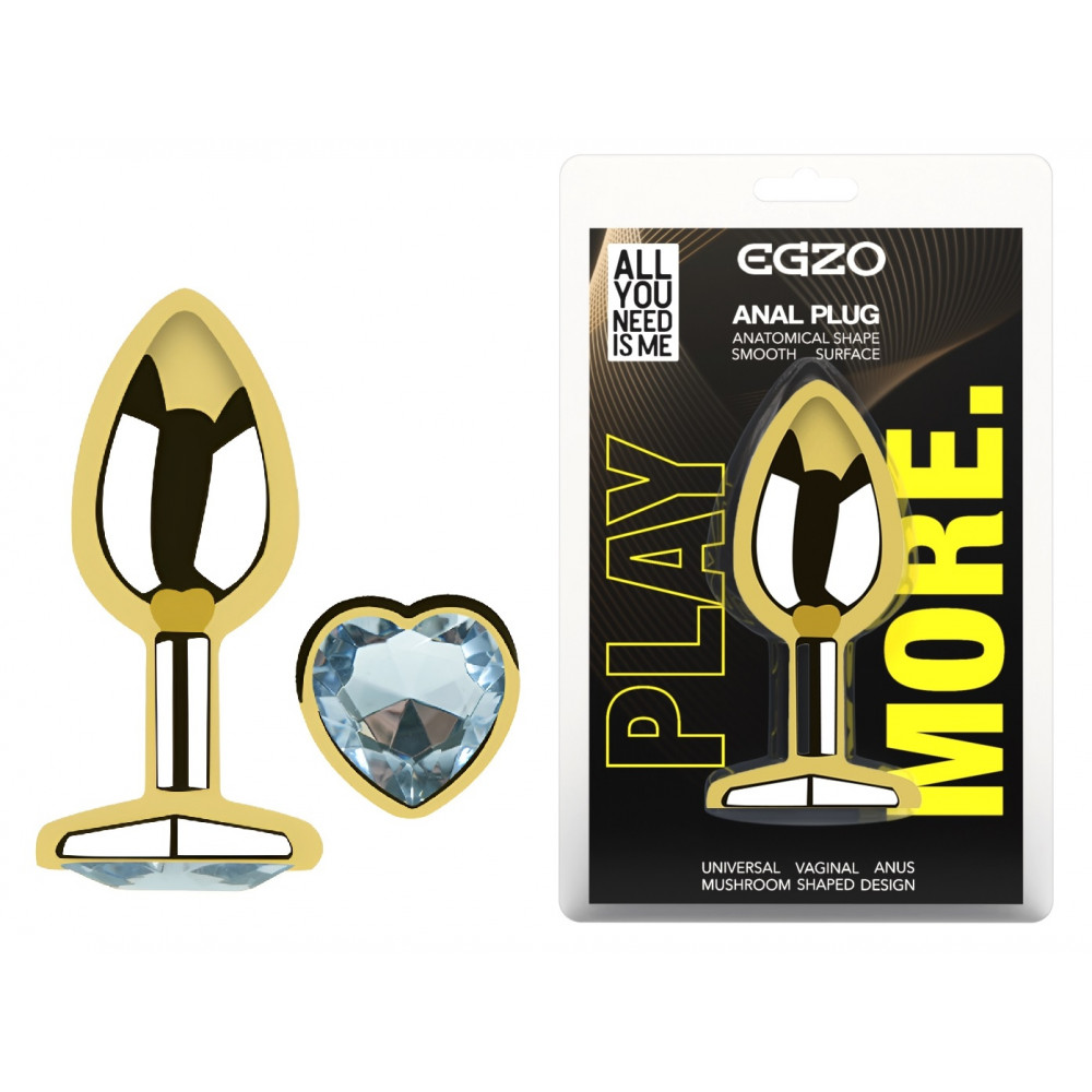  - Анальная пробка с кристаллом EGZO - Gold Heart Plug Clear size M