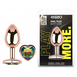 Анальная пробка с кристаллом EGZO - Rose Gold Heart Plug Rainbow size S