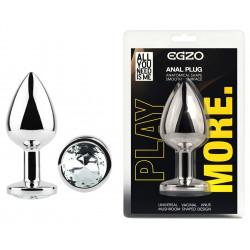 Анальная пробка с кристаллом EGZO - Silver Round Plug Clear size S