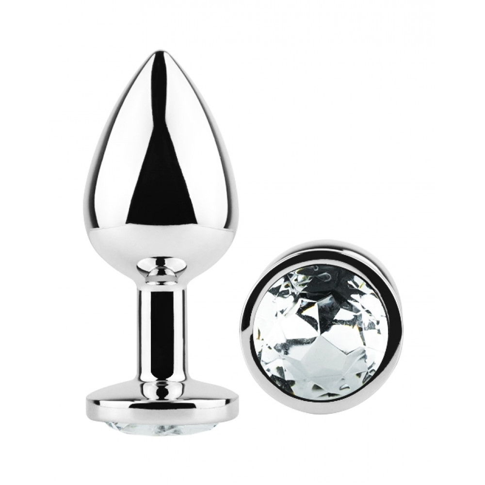 Анальные игрушки без вибрации - Анальная пробка с кристаллом EGZO - Silver Round Plug Clear size S 4