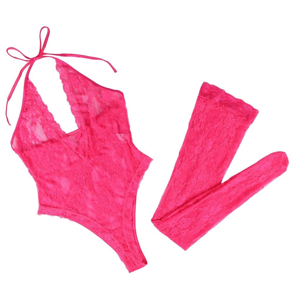 Різне - Боді з панчохами Star Night мереживне, напівпрозоре, рожеве, M 5