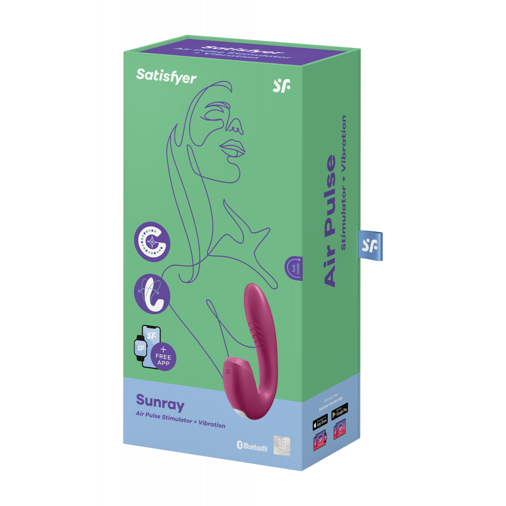 Смарт игрушки - Двойной смарт вибратор с вакуумной стимуляцией Satisfyer Sunray Connect App Berry 3