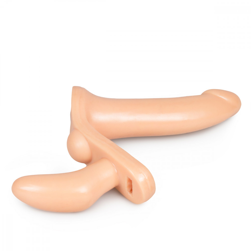 Секс игрушки - Двойной страпон реалистичный XR Brands, бежевый, 26.7 х 3.8 см 3