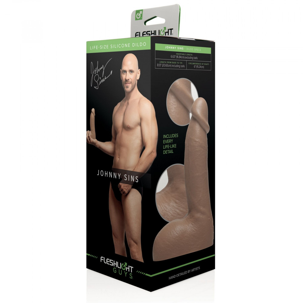 Секс игрушки - Фаллоимитатор с мошонкой, реалистичный Fleshjack Guys JOHNNY SINS DILDO, бежевый, 24.8 х 4.8 см 4