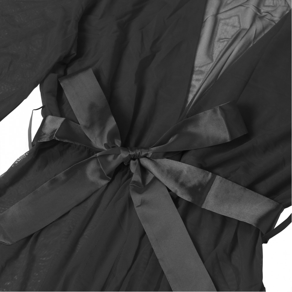 Різне - Халат Star Night з мереживом та поясом, чорний, XS-S 6