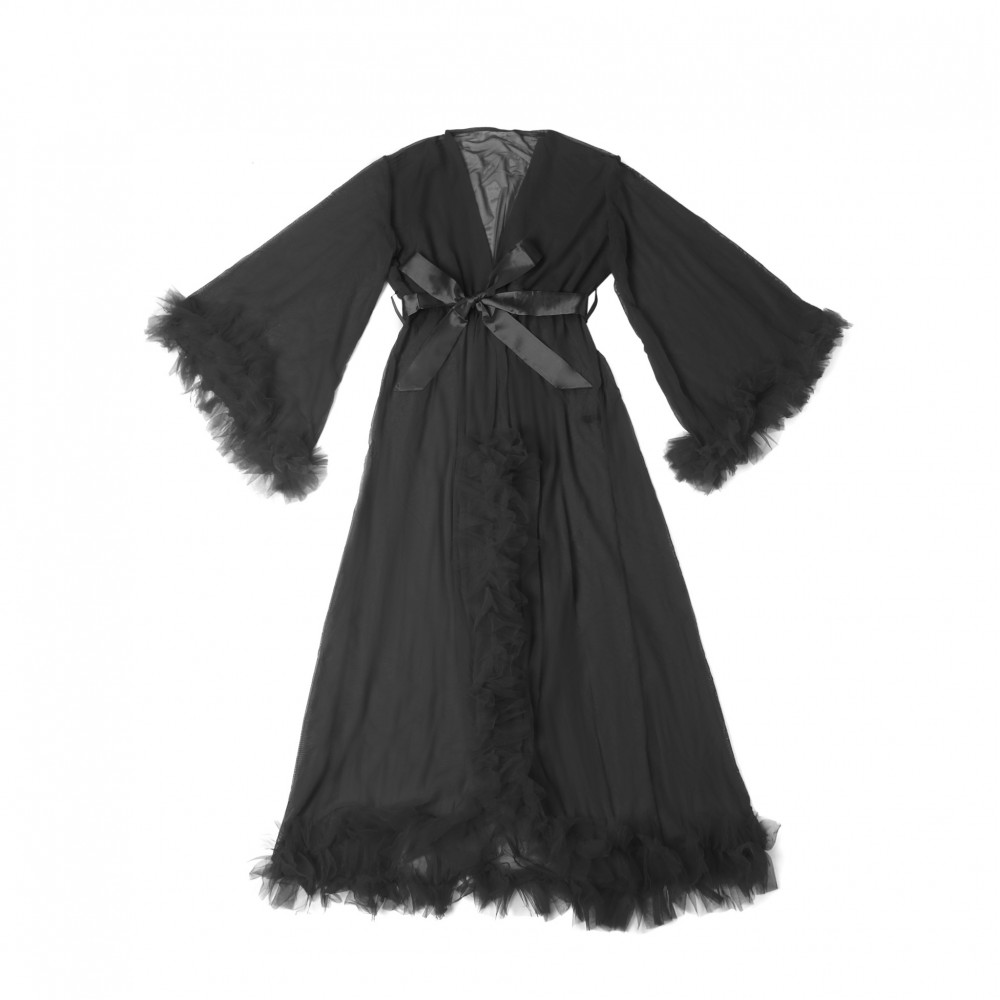 Різне - Халат Star Night з мереживом та поясом, чорний, XS-S 5