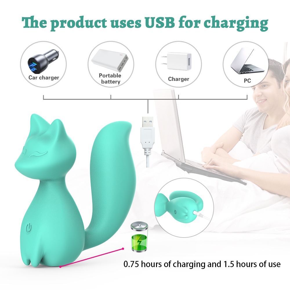 Вибропули и мини-вибраторы - Мини-вибратор клиторальный Every Night Toys Doris в форме лисы бирюзовый, 10 режимов вибрации 5