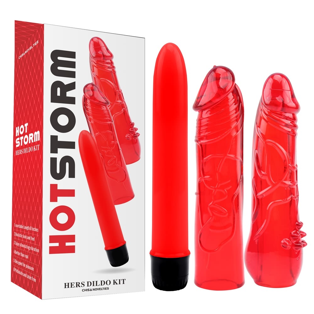  - Набір вібратор + 2 насадки Chisa Hotstorm Hers Dildo Kit червоний