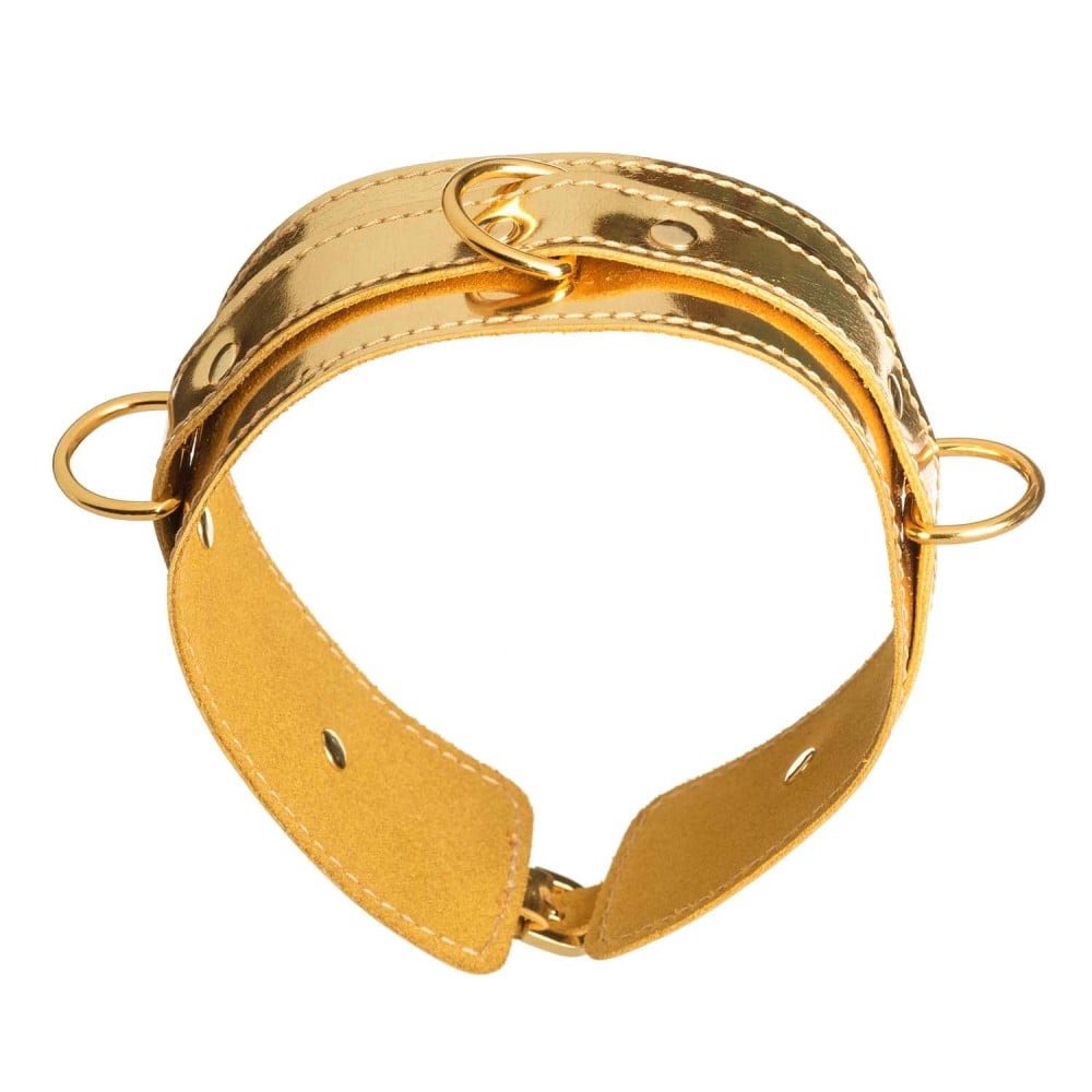 Разное - Ошейник БДСМ DS Fetish с тремя кольцами лакированный, золото 1