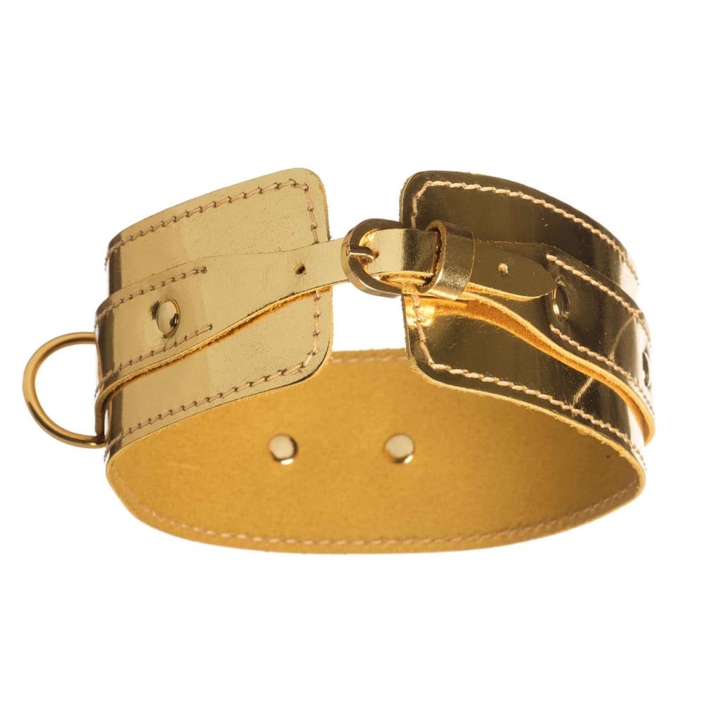 Разное - Ошейник БДСМ DS Fetish с тремя кольцами лакированный, золото 2