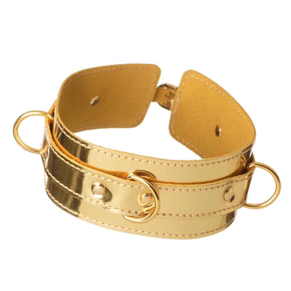 Разное - Ошейник БДСМ DS Fetish с тремя кольцами лакированный, золото