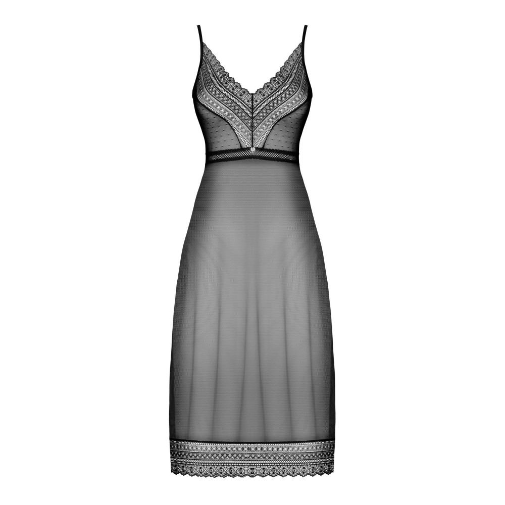 Разное - Пеньюар длинный полупрозрачный Obsessive Estiqua черный, XS/S 3