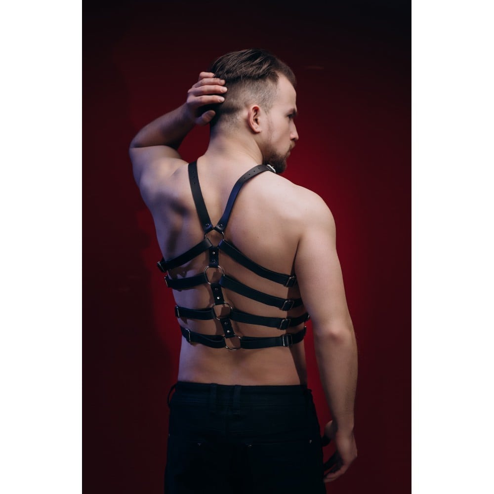 Різне - Портупея чоловіча One Size Р50 з натуральної шкіри, з чотирма ременями на торсі, чорна 1