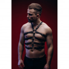 Портупея чоловіча One Size Р50 з натуральної шкіри, з чотирма ременями на торсі, чорна