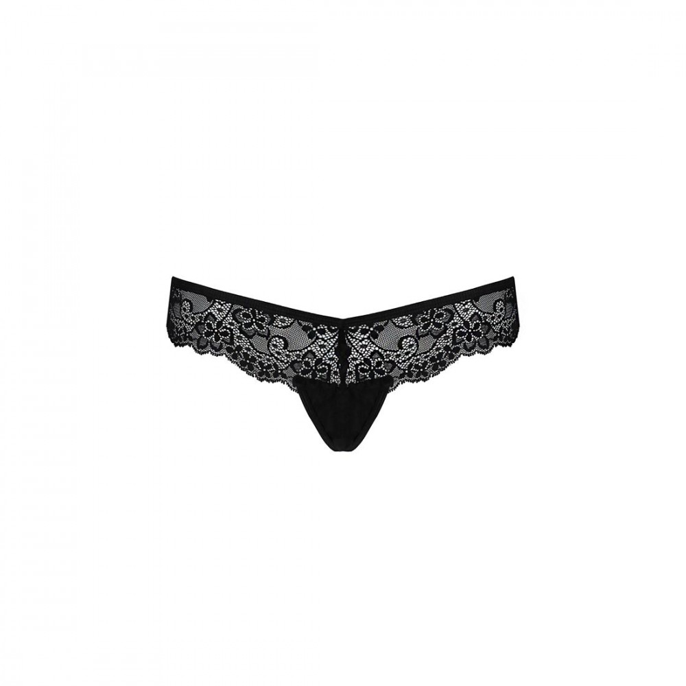 Сексуальные трусики - Кружевные трусики-танга с атласным бантиком Naja Thong black S/M - Passion 2