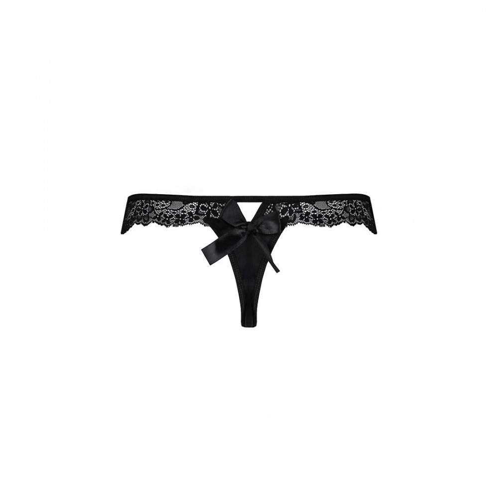 Сексуальные трусики - Кружевные трусики-танга с атласным бантиком Naja Thong black S/M - Passion 1