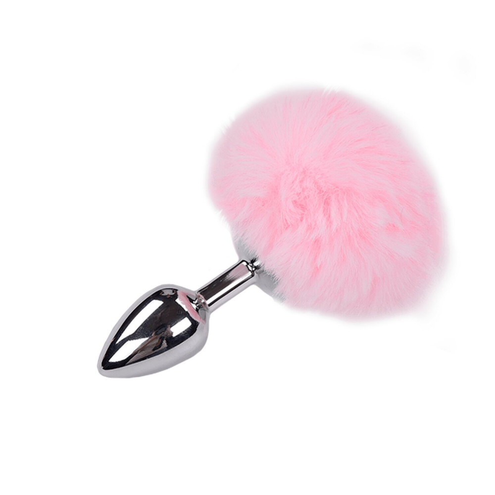 Анальный хвост - Металлическая анальная пробка Кроличий хвостик Alive Fluffy Plug S Pink, диаметр 2,8 см