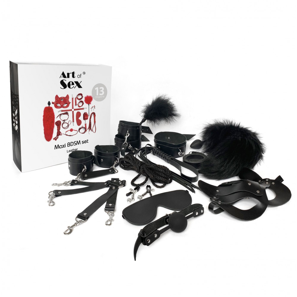 Наборы для БДСМ - Набор Art of Sex - Maxi BDSM Set Leather, 13 предметов, натуральная кожа, Черный 2