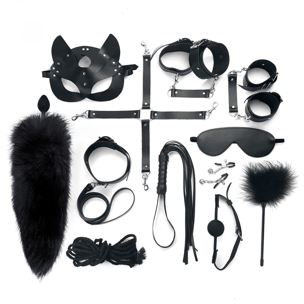 Наборы для БДСМ - Набор Art of Sex - Maxi BDSM Set Leather, 13 предметов, натуральная кожа, Черный