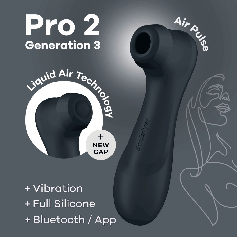 Вибраторы вакуумные - Вакуумный клиторальный стимулятор Satisfyer Pro 2 Generation 3 with Liquid Air Connect App Dark Grey