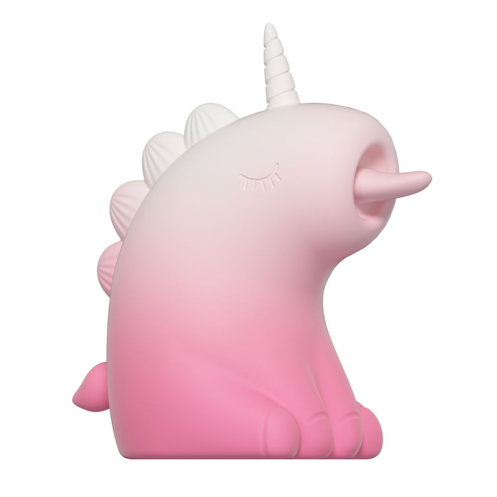 Різне - Стимулятор клітора з довгим обертовим язичком UNIVIBE Єдиноріг, 10 режимів, градієнт біло-рожевий 4