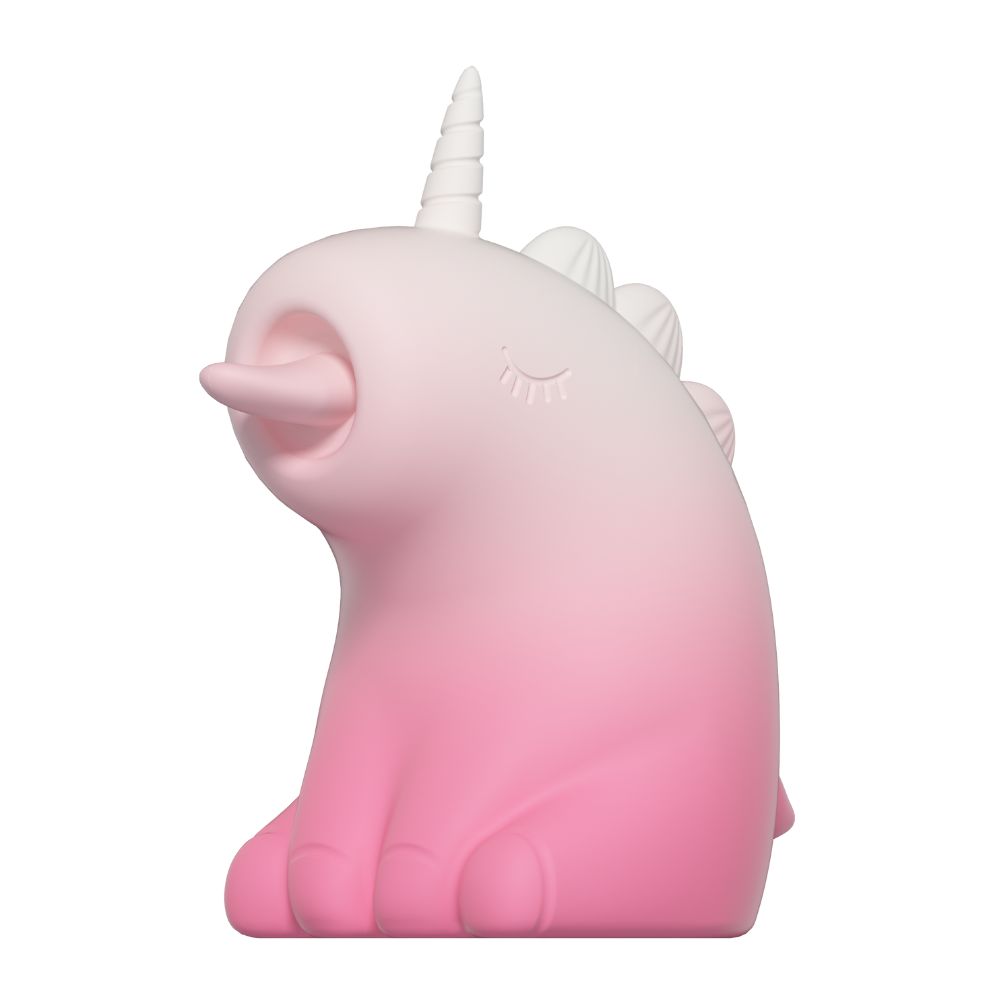 Різне - Стимулятор клітора з довгим обертовим язичком UNIVIBE Єдиноріг, 10 режимів, градієнт біло-рожевий 6