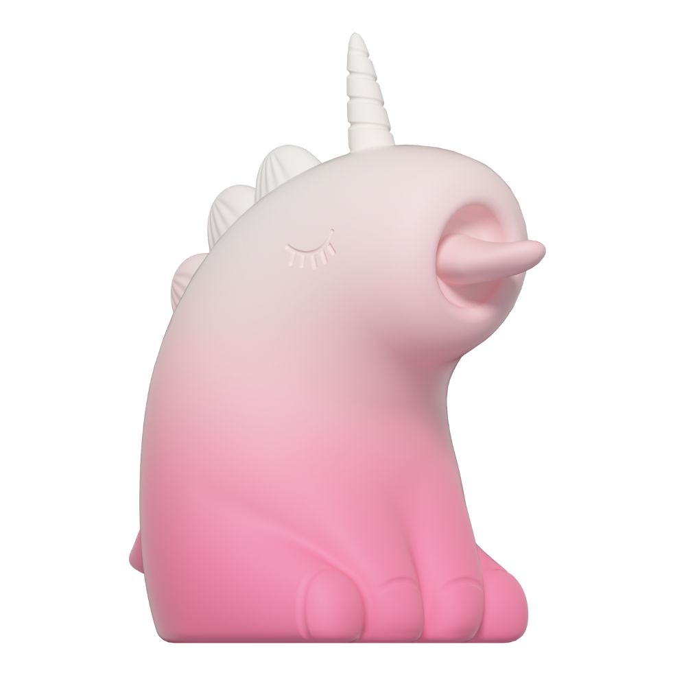 Різне - Стимулятор клітора з довгим обертовим язичком UNIVIBE Єдиноріг, 10 режимів, градієнт біло-рожевий