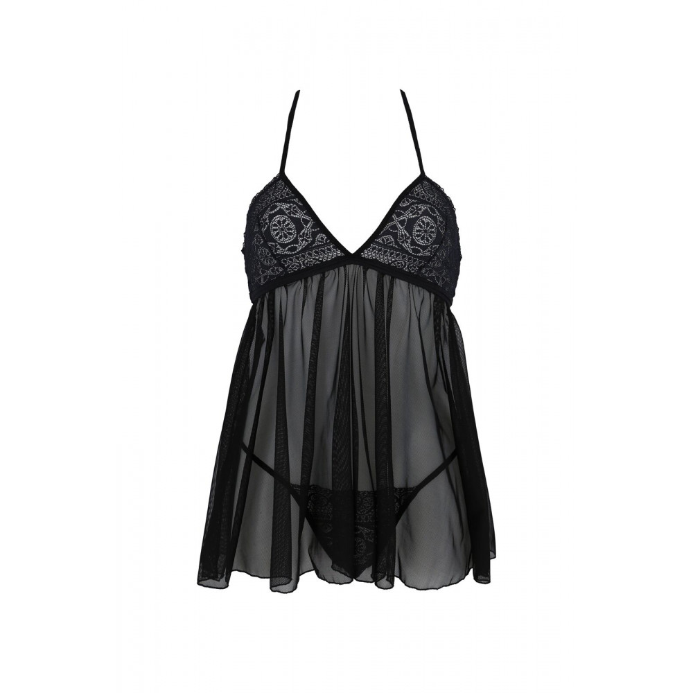 Эротические пеньюары и сорочки - Пеньюар Passion KERRIA CHEMISE black L/XL - ECO Passion 2