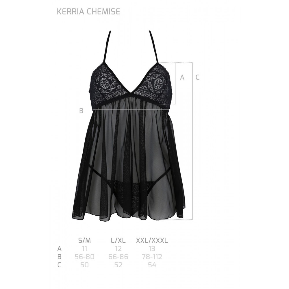 Эротические пеньюары и сорочки - Пеньюар Passion KERRIA CHEMISE black L/XL - ECO Passion 4