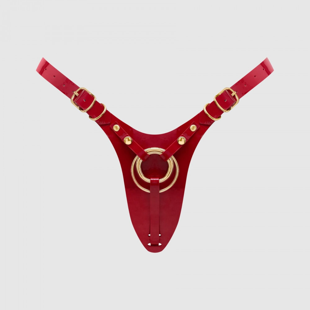 Страпони - Трусики для страпона Strap-On-Me Leatherette Harness Fabulous - One Size - Red Glossy