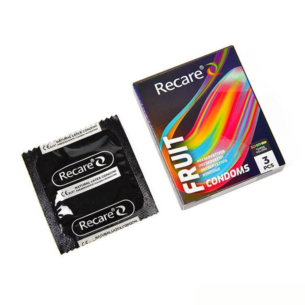 Презервативы - Презервативы Holographic Recare Color Fruit Flavour Condoms 3 шт, ароматы: мята, банан, клубника 2