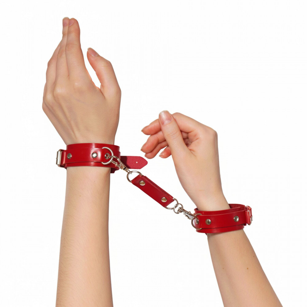  Наручники та обмеження - Наручники із натуральної шкіри Art of Sex - Eva, колір червоний 2