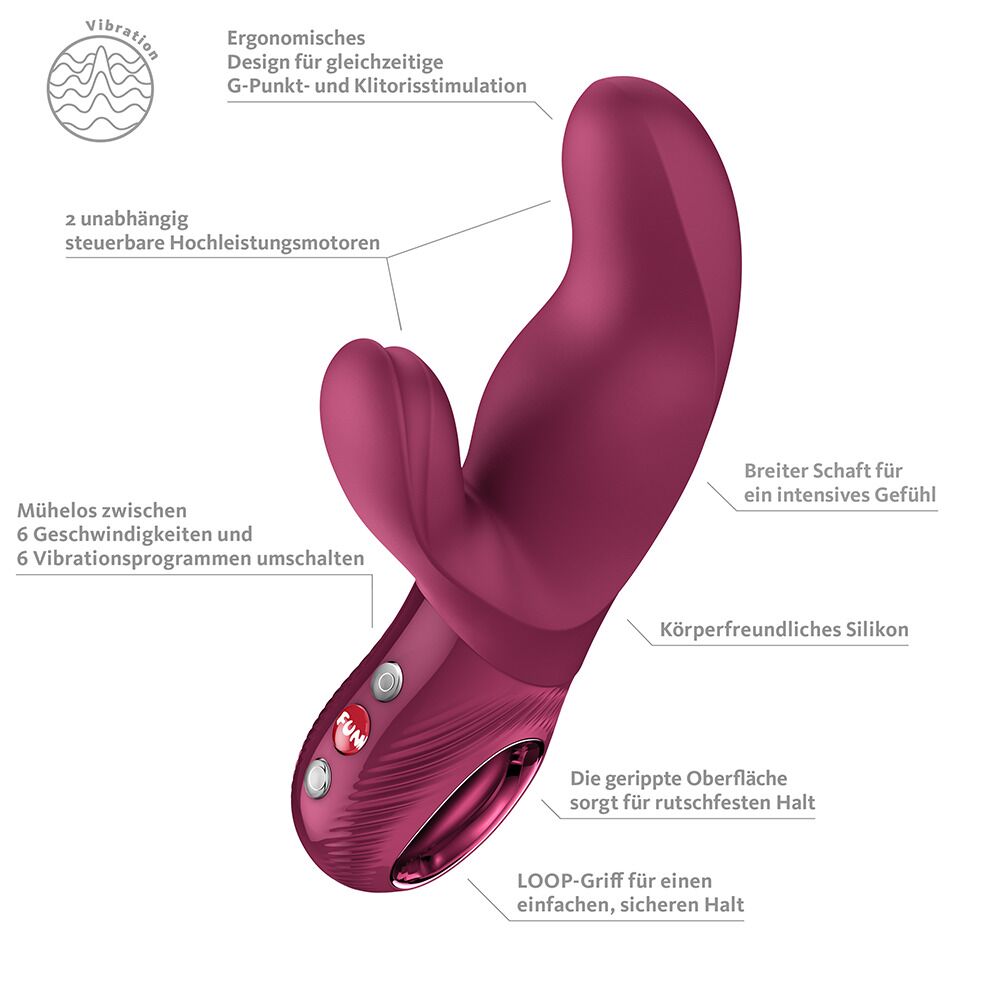 Вибратор-кролик - Вибратор-кролик Fun Factory MISS BI Wine Red, 2 независимых мотора, диаметр 4,2 см 7