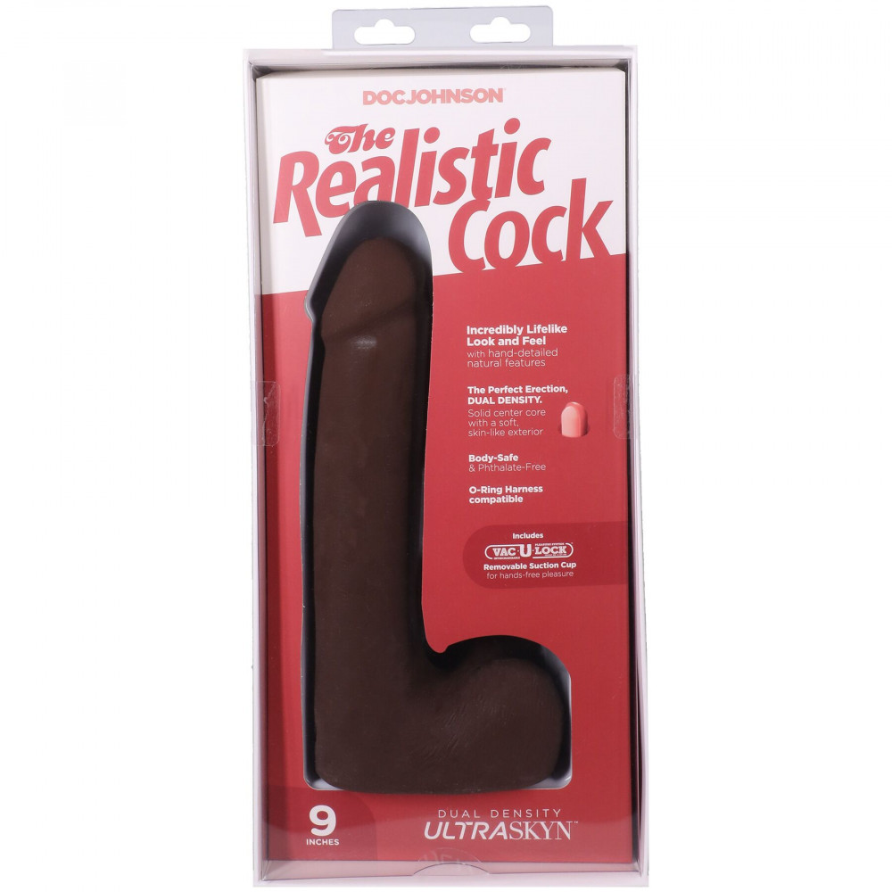 Фалоімітатор - Фалоімітатор Doc Johnson The Realistic Cock ULTRASKYN - 9 Inch with Balls Chocolate 9