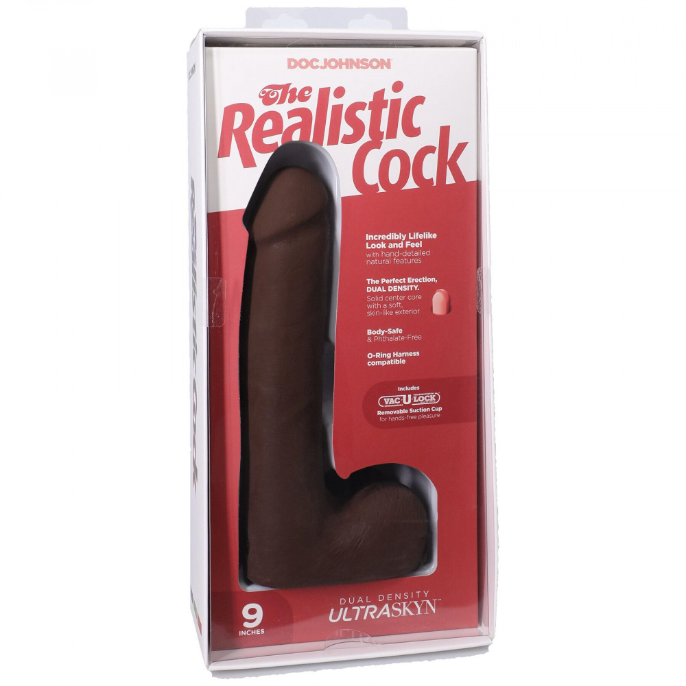Фалоімітатор - Фалоімітатор Doc Johnson The Realistic Cock ULTRASKYN - 9 Inch with Balls Chocolate 7
