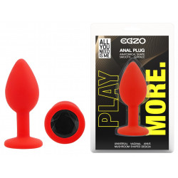 Силиконовая анальная пробка EGZO - Silicone Red Round Plug Black, size S