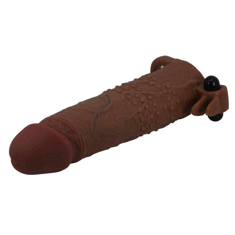  - Подовжуюча насадка з вібростимуляцією Pretty Love - Quillon Vibrating Penis Sleeve Brown, BI-026281Z-1 3